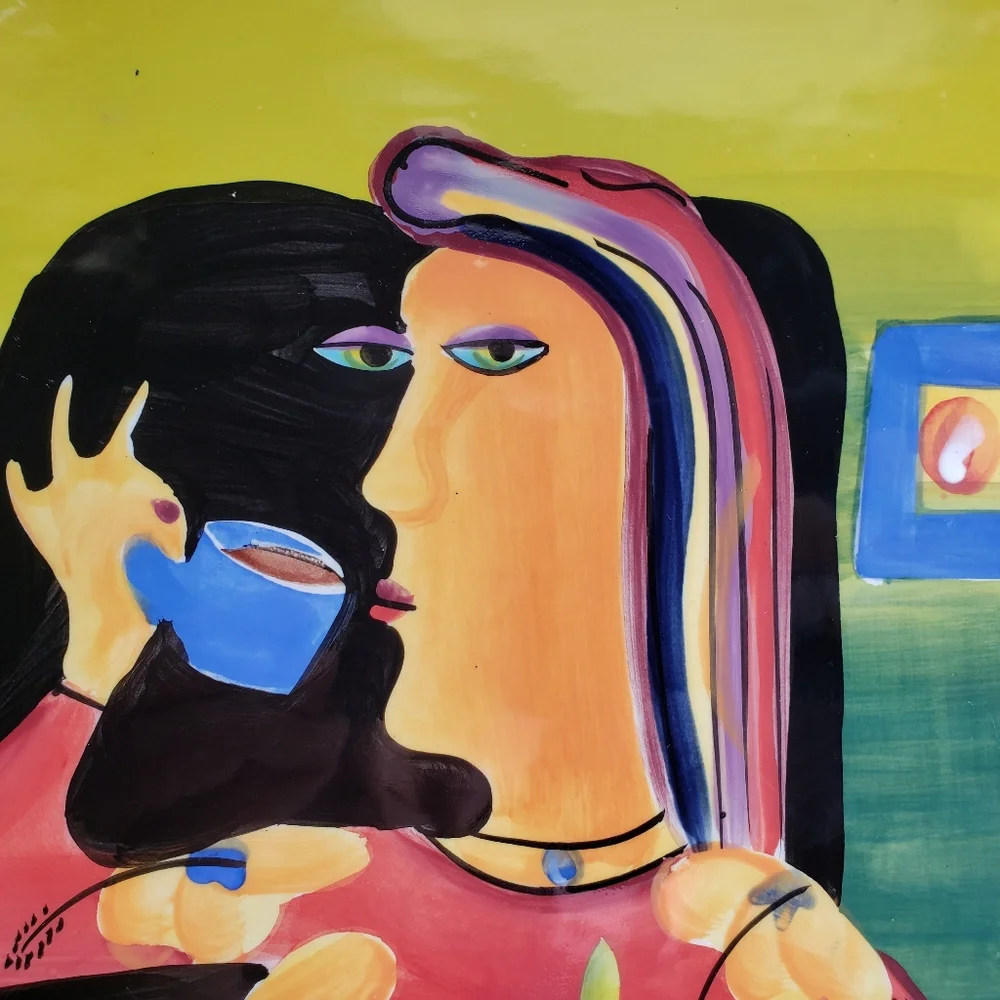 Naylor Designs Plate Wall Art Woman with Cup Hand Painted 2004